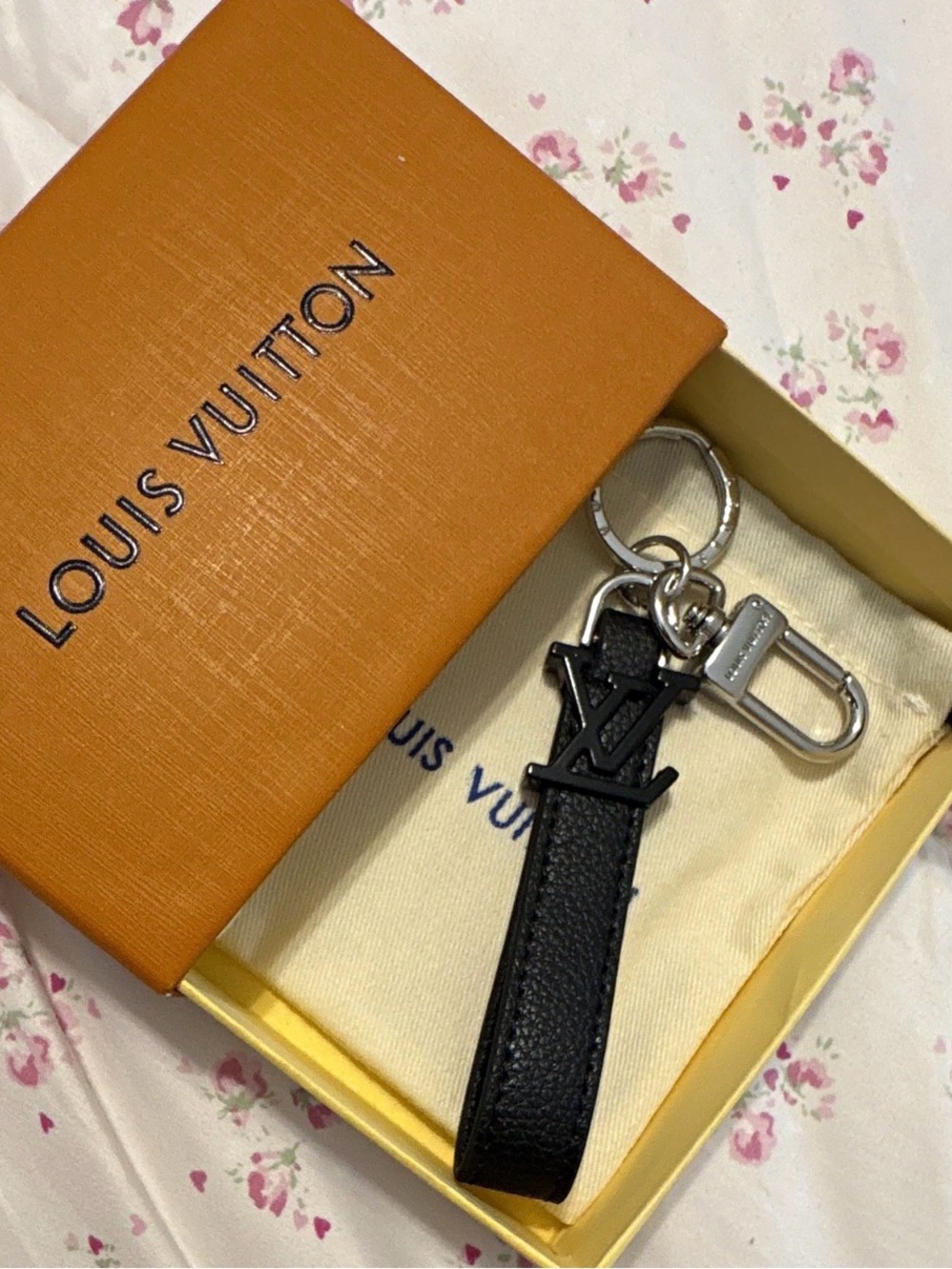 Louis Vuitton Black Leather LV Initials Key Holder with Silver Hardware